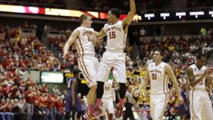 Kansas State guard Jevon Thomas, right, drives on Iowa State's Matt Thomas during the first half on Jan. 25, 2014, Ames, Iowa. (AP Photo/Charlie Neibergall)